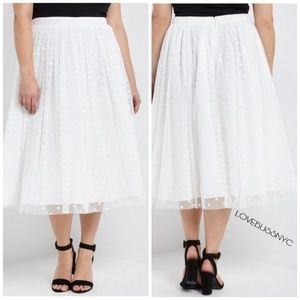 💎Plus Size White Tulle Polka Dot Midi Skirt